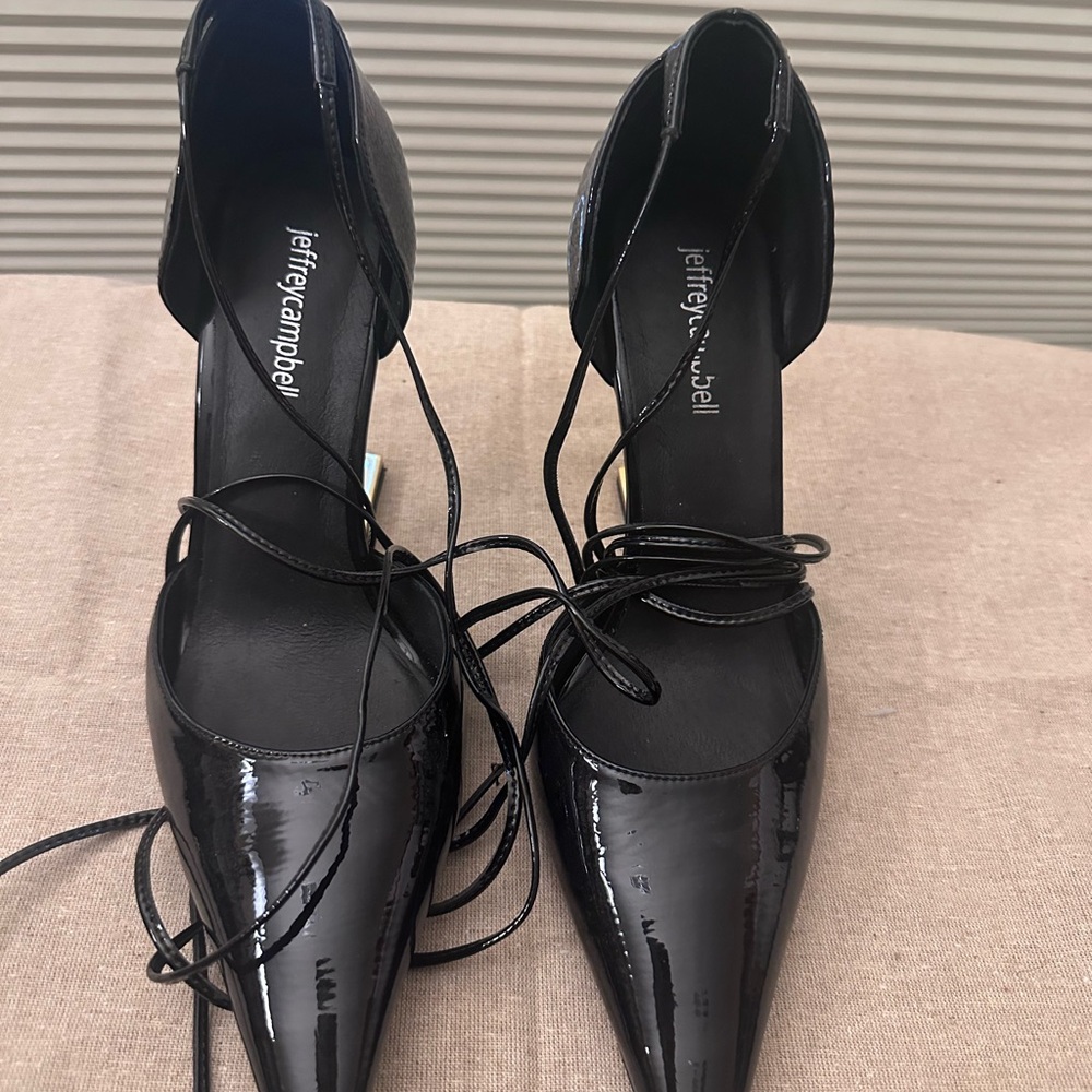 Jeffrey Campbell Black Patent Heels with gold invisible heels worn once!